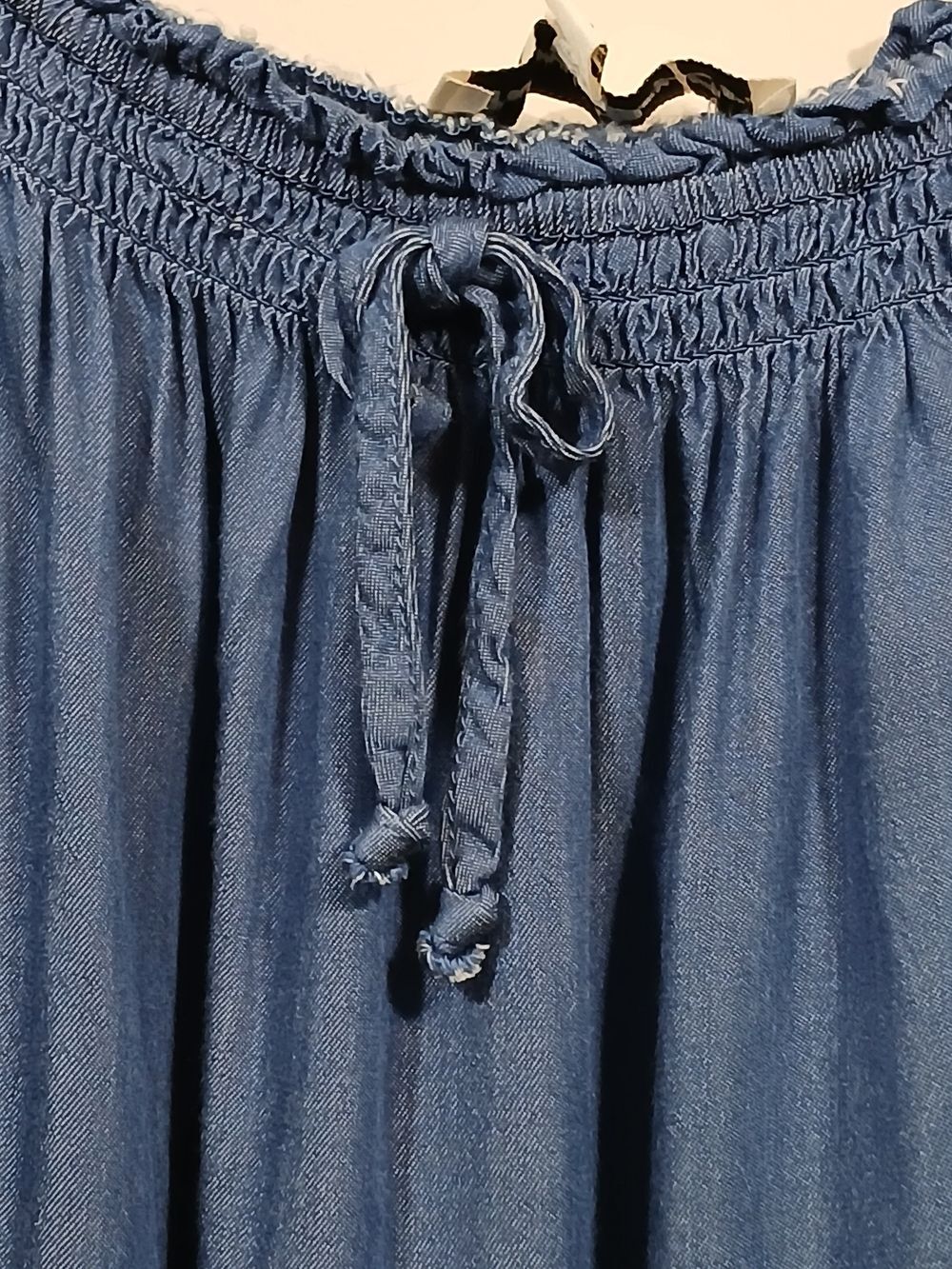 California Bay Co Blue Off Shoulder Peasant Dress Women’s Medium Boho Chambray - Picture 8 of 10